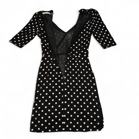 Alice + Olivia Judy Dress 0 Black White Polka Dot Ruched Wrap Hem Bodycon - Picture 6 of 7